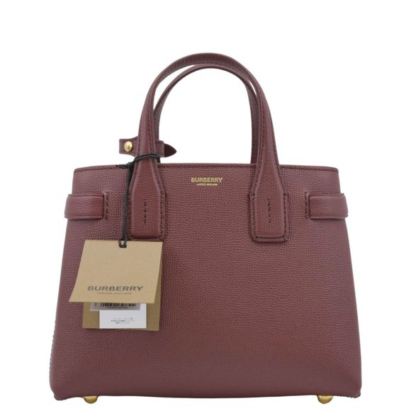 BURBERRY  Banner Small House Check Leather Tote Shoulder Bag Maroon - Picture 1 of 14
